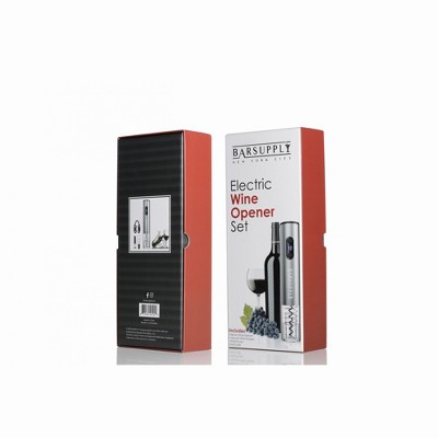Electric Wine Bottle Opener 4 Piece Set Automatic Corkscrew Wine Opener, Includes Foil Cutter, Wine Pourer, Vacuum Pump Stopper, Battery Operated, Stainless Steel, Gift Box Set