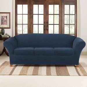 3pc Stretch Pique Sofa Slipcovers Navy - Sure Fit: Polyester & Spandex, Machine Washable, Indoor Use - 1 of 4