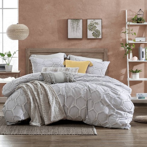 Peri Home 3pc Full/queen Clipped Honeycomb Comforter Set Light Gray : Target