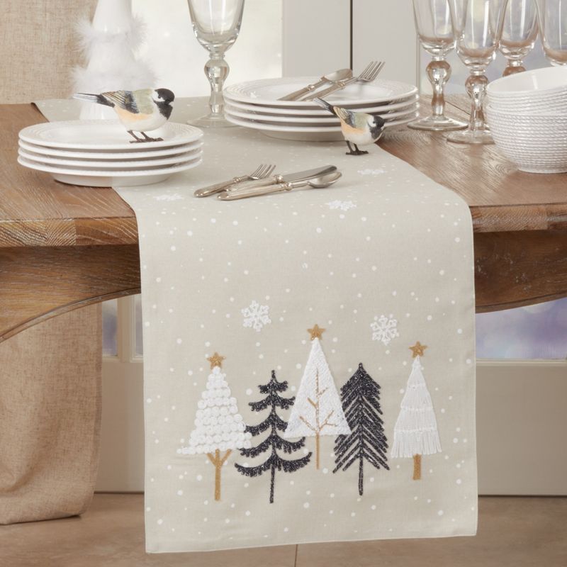 Saro Lifestyle Embroidered Christmas Trees Table Runner, 4 of 5
