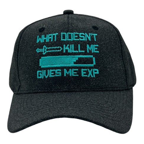 What Doesnt Kill Me Gives Me EXP Hat Funny Sarcastic Video Game Novelty Cap - Crazy Dog Black Standard - image 1 of 4