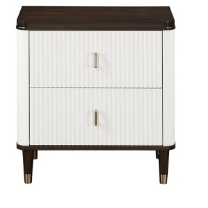 Gulches Nightstand, 27 Inch Tall, White - Veneered with Walnut - Hued Tabletop, 2 Drawers, Supported by Wooden Legs - 1 of 4