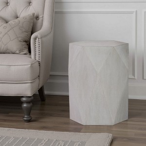 Royal Hampton Side End Table, White Rubberwood, 22 Inch, Geometric Design Body - 1 of 1