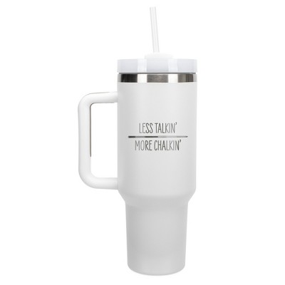 100 North Less Talkin' More Chalkin' Billards Pool Player Wrap-Around 40 Oz. Stainless Steel Water Bottle Coffee Mug, Spill & Leak Resistant, Travel