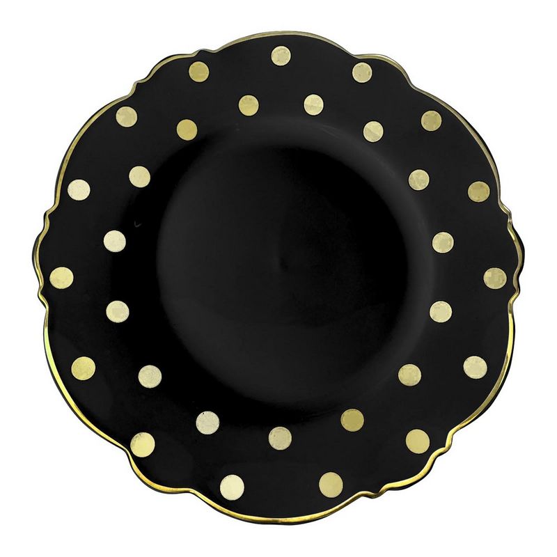 Smarty Had A Party 10.25" Black with Gold Dots Round Blossom Disposable Plastic Dinner Plates (120 Plates), 1 of 3