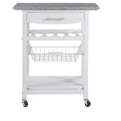 MaseiKar Mobile Rolling Kitchen Island Trolley Serving Cart with Underneath Drawer & Slide-Out Wire Storage Basket