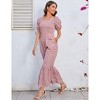 Coolmee Women's Casual Loose Overalls Square Neck Ruffled Hem Jumpsuits One Piece Long Sleeve Floral Printed Wide Leg Rompers With Pockets XL Pink - 4 of 4