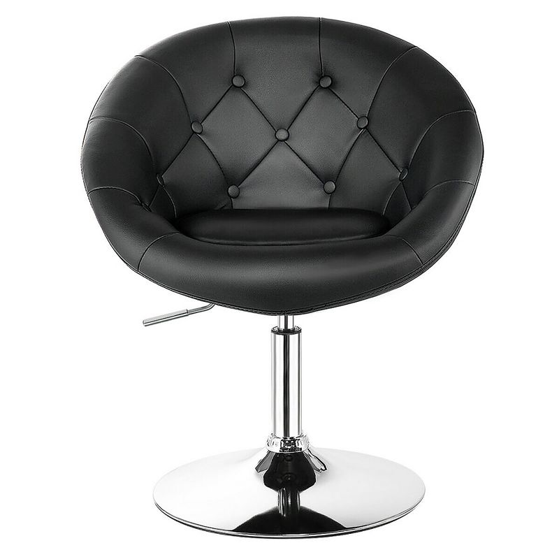 Costway 1PC Accent Chair Adjustable Modern Swivel Round Tufted Back  PU Leather Black, 1 of 11