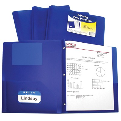 C-Line Poly Portfolio Folder with Prongs, 2-Pocket, Blue, pk of 25