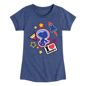 Girls' - Peanuts - Space Snoopy Flair Fitted Short Sleeve Graphic T-Shirt - 1 of 4