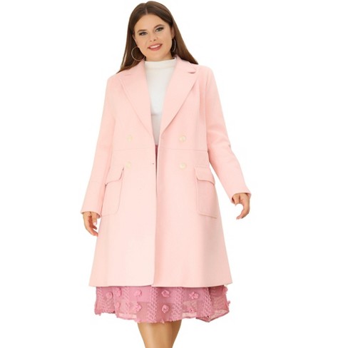 Agnes Orinda Women's Plus Peacoat Notched Lapel Double Breasted Mid Length  Overcoat 