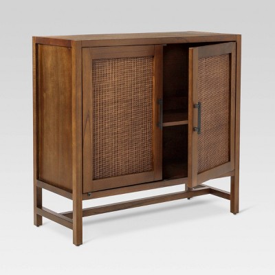 Warwick Brown Wood and Rattan 2-Door Cabinet with Adjustable Shelving