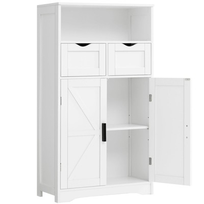 USIKEY Farmhouse Storage Cabinets, Kitchen Storage Cabinet with 2 Adjustable Drawers & Shelf, Floor Cabinet, for Living Room, Home Office, Kitchen