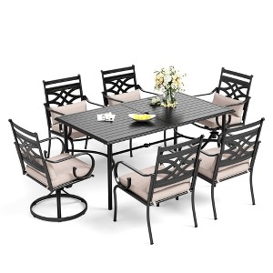 Captiva Designs 7pc Patio Slatted Top Steel Dining Table & Metal Chairs with Seat Cushions and Waist Pillows - 1 of 4