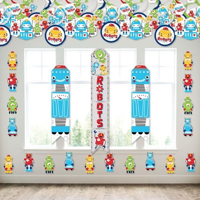 Big Dot of Happiness Gear Up Robots - Wall and Door Hanging Decor - Birthday Party or Baby Shower Room Decoration Kit