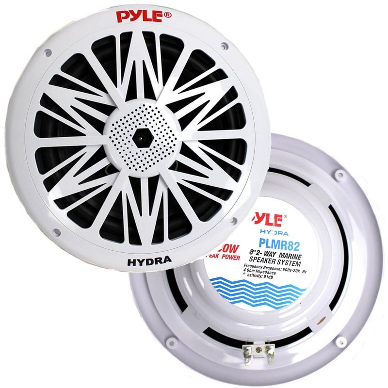 Pyle PLMR82 8 Inch 300 Watt 2-Way Waterproof Marine Boat Outdoor Speakers for Boat, Poolside, Dock, and Patio Audio System, White, Pair, 1 of 7