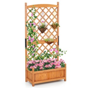 Tangkula 60" Tall Raised Garden Bed w/ Diamond Lattice Trellis Drainage Holes Outdoor - 1 of 4