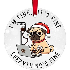 Lomsoe Funny Dog Christmas Ornament Ceramic 2-Side Printed, Coworkers Gifts for Men Women, Christmas Hanging Decorations Christmas Gift - 1 of 1