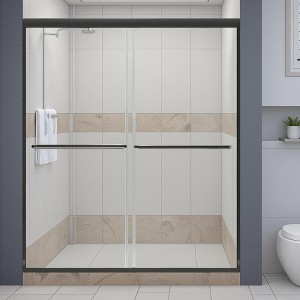 Bypass shower door, sliding door, with 6mm tempered glass and Matted black finish - 1 of 4