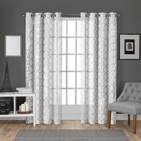 at Home 2-Pack White & Linen Embroidered Metallic Geo Grommet Curtain Panels, 63