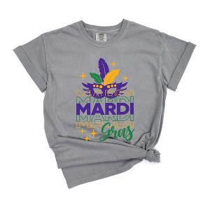 Simply Sage Market Women's Mardi Gras mask Sparkle Short Sleeve Garment Dyed Tee - 1 of 3