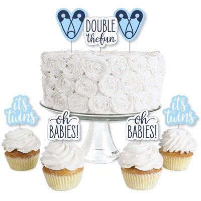 Big Dot of Happiness It's Twin Boys - Dessert Cupcake Toppers - Blue Twins Baby Shower Clear Treat Picks - Set of 24