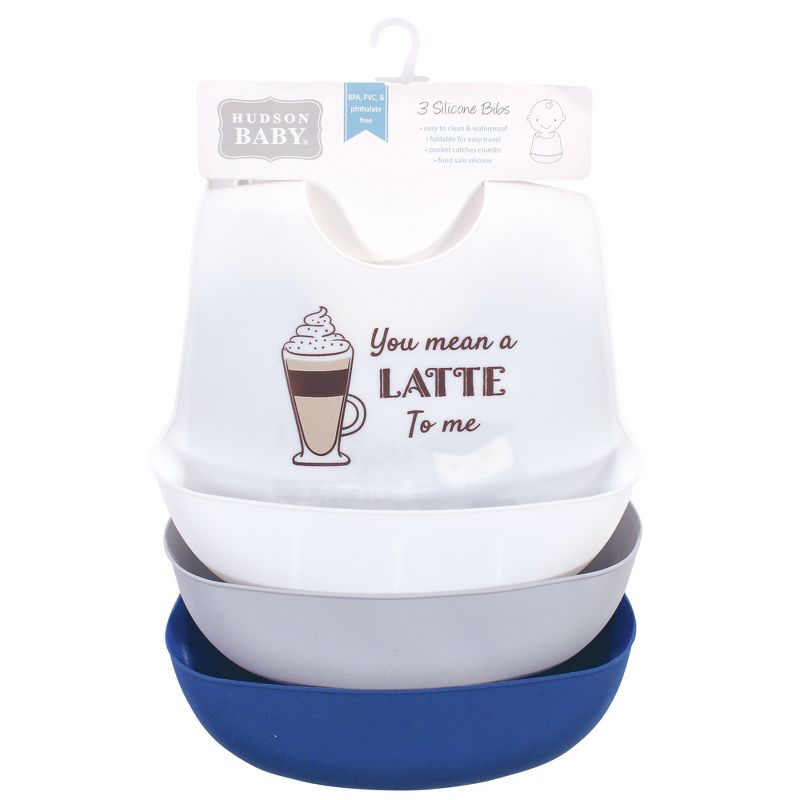 Hudson Baby Infant Boy Silicone Bibs 3pk, You Mean A Latte, One Size, 3 of 4