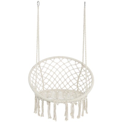 DSVIMOY Patio Hammock Swing Chair, Max 330 Lbs Hanging Cotton Rope Hammock Swing Chair for Indoor and Outdoor, Black, 31.5"*23.6"*47.2"