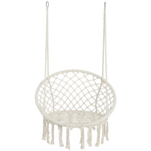 DSVIMOY Patio Hammock Swing Chair, Max 330 Lbs Hanging Cotton Rope Hammock Swing Chair for Indoor and Outdoor, Black, 31.5"*23.6"*47.2" - 1 of 4