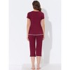 cheibear Women's Round Neck Loungewear with Capri Pants Pajama Set - 4 of 4