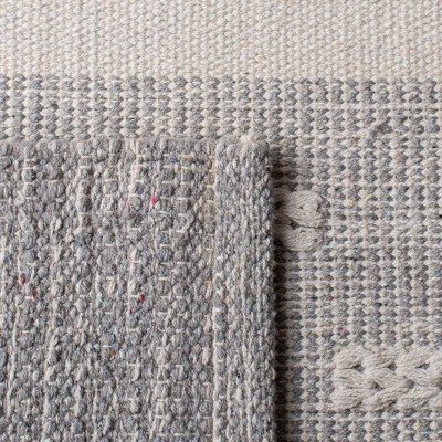 Ivory and Grey Striped Wool Cotton Runner Rug