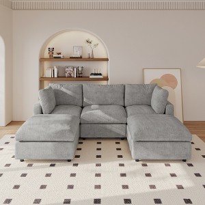 100 Inch U Shaped Modern Sofa Modular Sectional Cloud Couch with 2 Ottoman, 4-Seat Chenille Deep Seat Couches for Living Room - 1 of 4