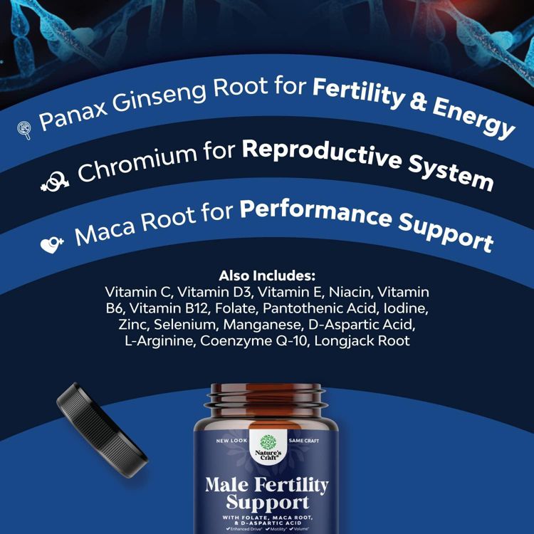 Men's Fertility Capsules, CoQ10 Maca Root Methyl Folate & D-Aspartic Acid for Enhanced Count Motility & Fertility Support, Nature's Craft, 270 ct, 4 of 6
