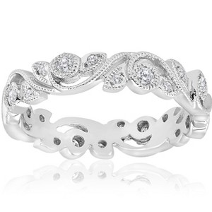 Pompeii3 1/4ct Vintage Stackable Filigree Diamond Eternity Wedding Ring 14k White Gold - 1 of 3