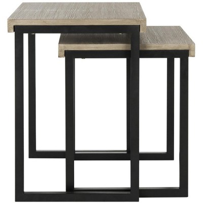 Femi Light Brown and Black Rectangular End Table Set
