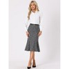 Allegra K Women's Tweed High Waist Midi Plaid Belted Fishtail Bodycon Skirts - 3 of 4