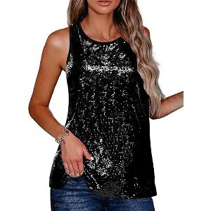 Zeagoo Women's Sleeveless Sparkle Shimmer Camisole Vest Glitter Sequin Tank Tops - 1 of 4