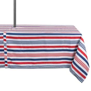 84"x60" Patriotic Striped Outdoor Tablecloth with Zipper Red/Blue - Design Imports