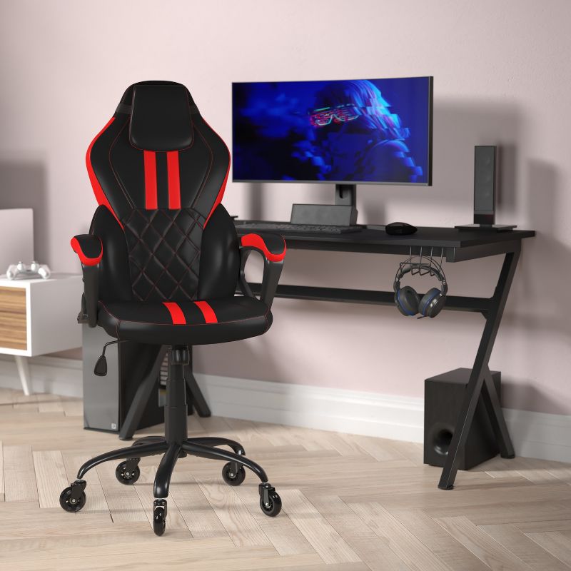 Flash Furniture Stone Ergonomic Office Computer Chair - Adjustable Black and Red Designer Gaming Chair - 360° Swivel - Transparent Roller Wheels, 3 of 10