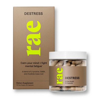 Rae Destress Dietary Supplement Vegan Capsules for Stress Relief - 60ct