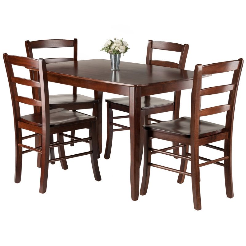 5pc Inglewood Dining Table with 4 Ladderback Chairs Walnut - Winsome, 3 of 5