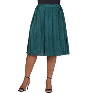 24seven Comfort Apparel Plus Size Elegant Accordion Pleated Elastic Waistband Party Midi Skirt - 1 of 4
