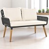 6-Piece Outdoor Wicker Sofa Set with Unique Rope Weaving, Acacia Wood Coffee Table with Ice Bucket, and Ottomans - 4 of 4