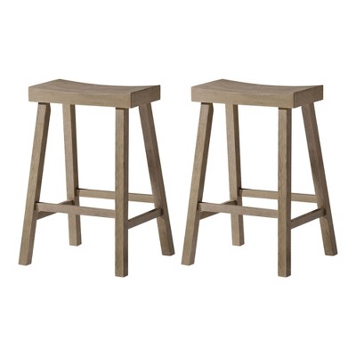 Maven Lane Vincent Backless Rectangular Saddle Kitchen Stool with Rustic Wood Top Seat, Set of 2