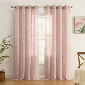 HLC.ME Madison Faux Linen Textured Thicker Sheers Privacy Light Filtering Window Grommet Curtains Drapery Panels, Set of 2 - 1 of 4