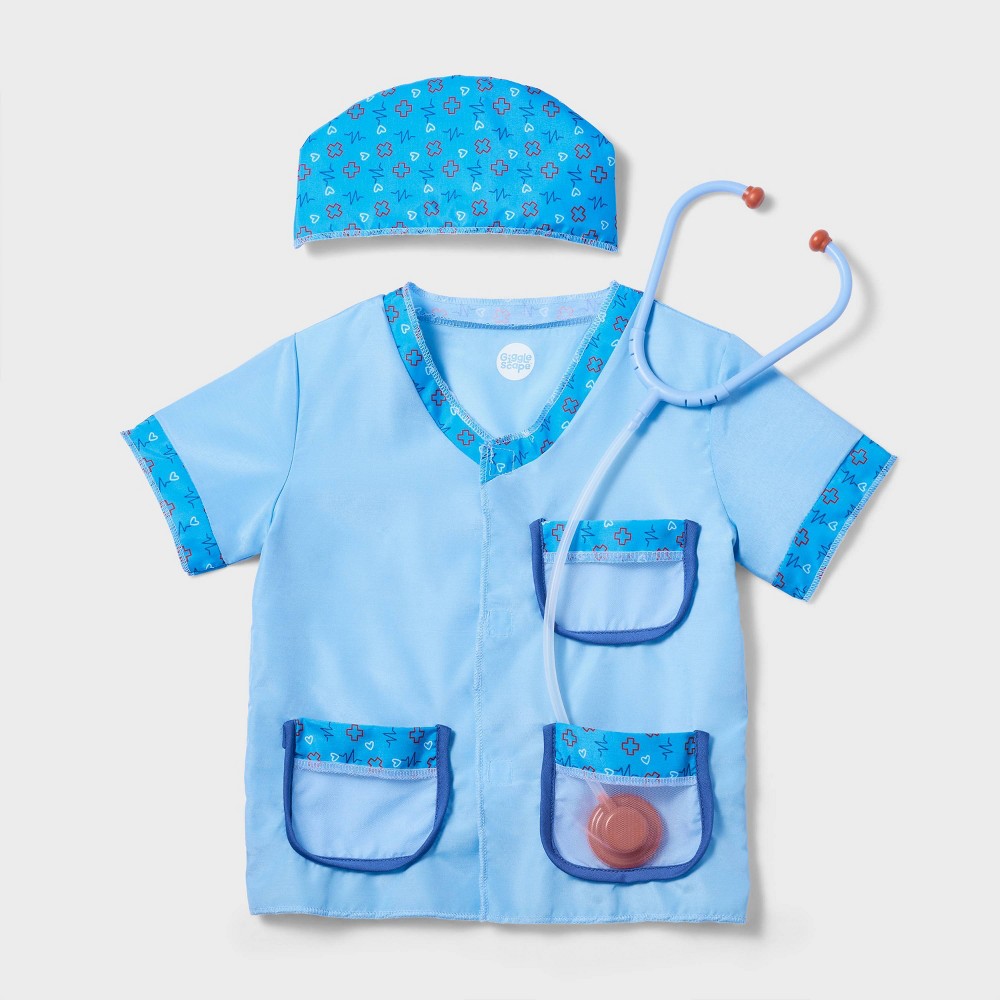 Pretend Play Doctor Costume with Scrub Top, Hat & Stethoscope 2T-3T - Gigglescape™