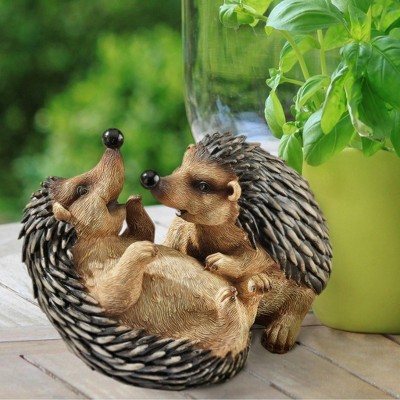 Set of 2 Hand-Painted Resin Hedgehog Garden Statues