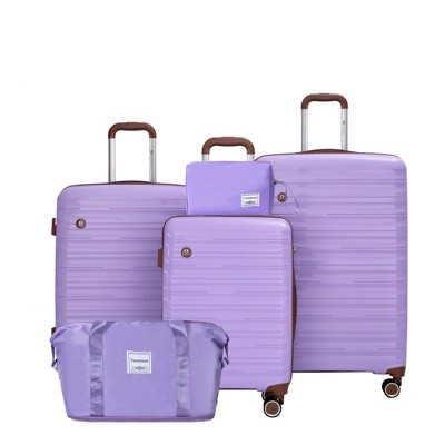 Naysaye Luggage 5 Piece Set with Travel Bag and Toiletry Bag TSA Lock Spinner Wheels for Travel, Purple, 18.7"*11.22"*29.13"