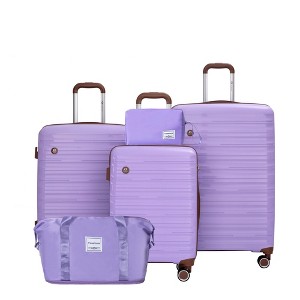 Naysaye Luggage 5 Piece Set with Travel Bag and Toiletry Bag TSA Lock Spinner Wheels for Travel, Purple, 18.7"*11.22"*29.13" - 1 of 4