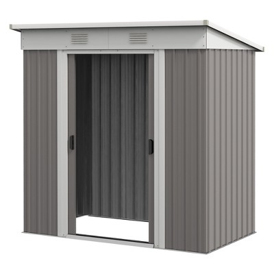 Gray Metal Garden Shed with Dual Locking Doors and Vents